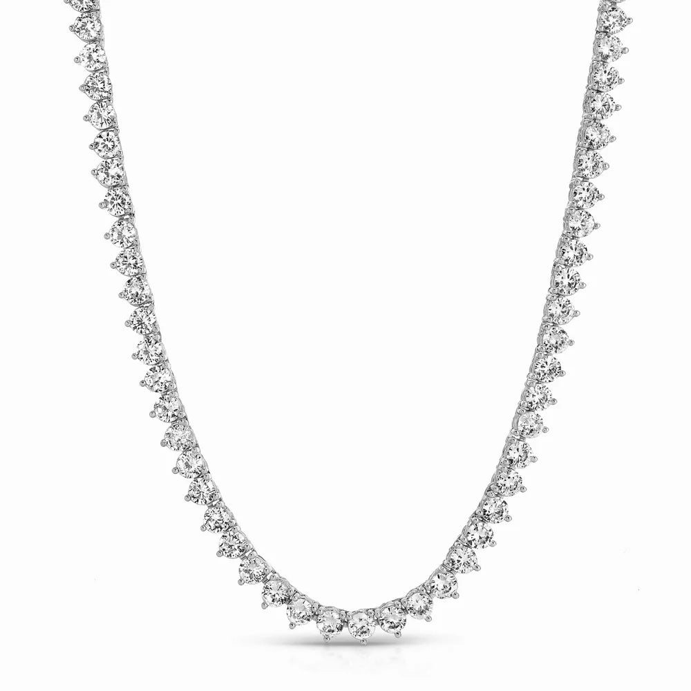 Naples 3 Prong Tennis Necklace, Silver