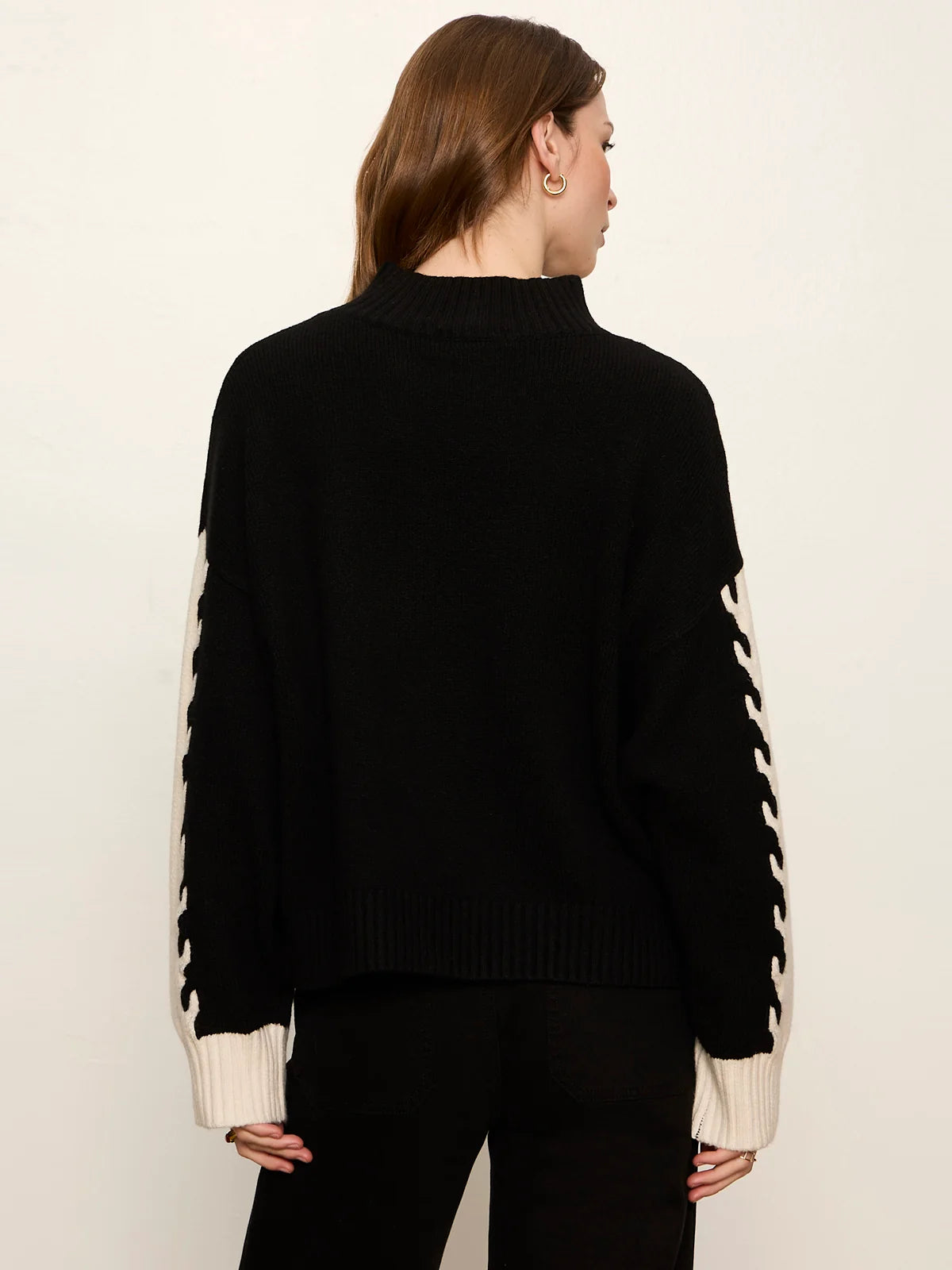 Colorblock Mock Neck Pullover, Black/Bone