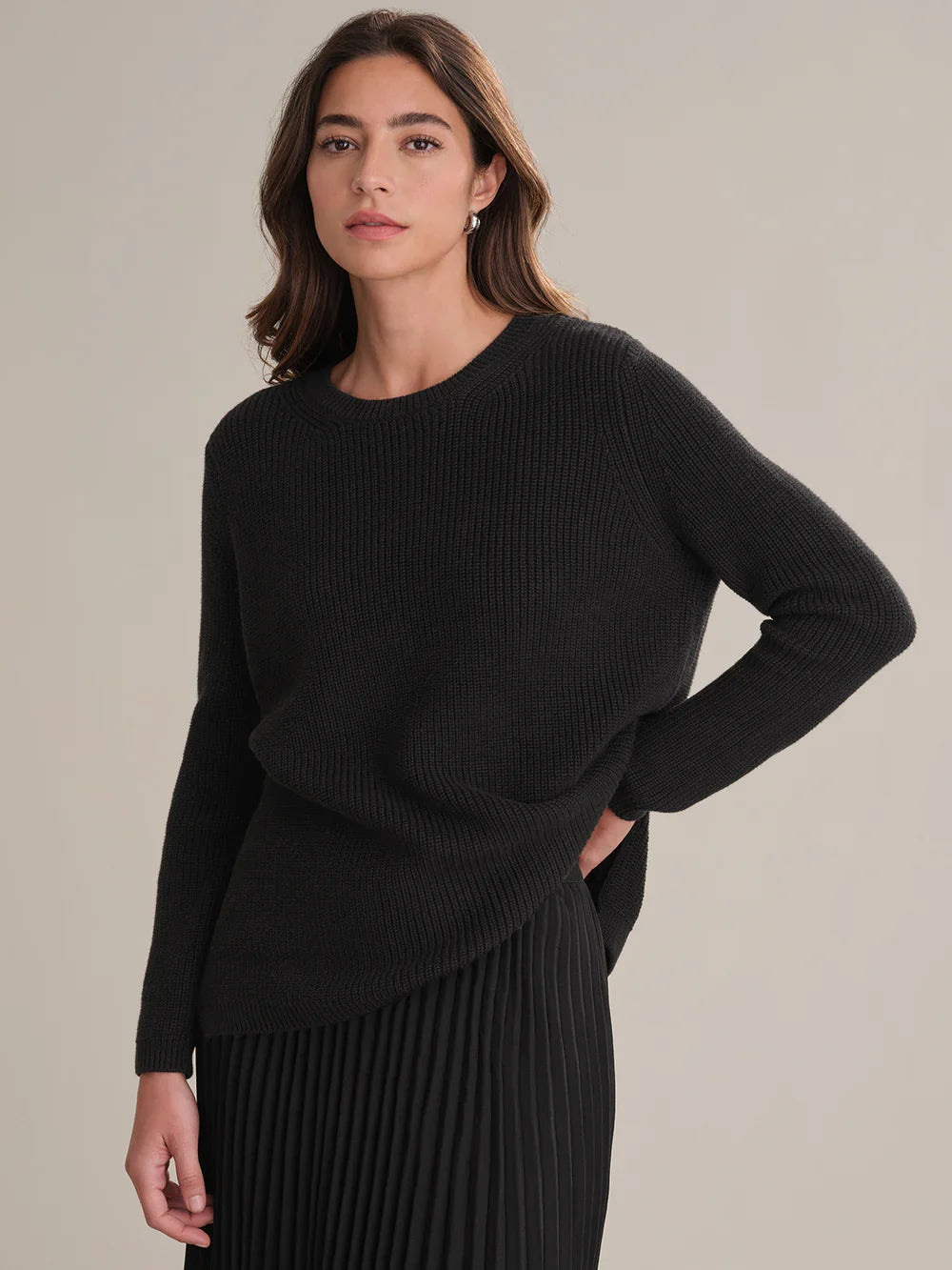 525 Emma crewneck shaker stitch cotton sweater, black