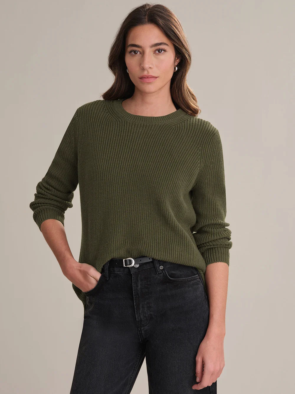 525 Emma crewneck shaker stitch cotton sweater, olive