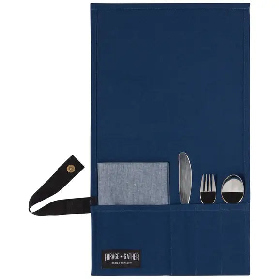 Danica Heirloom Forage and Gather on-the-go cutlery set, blue, rolled up