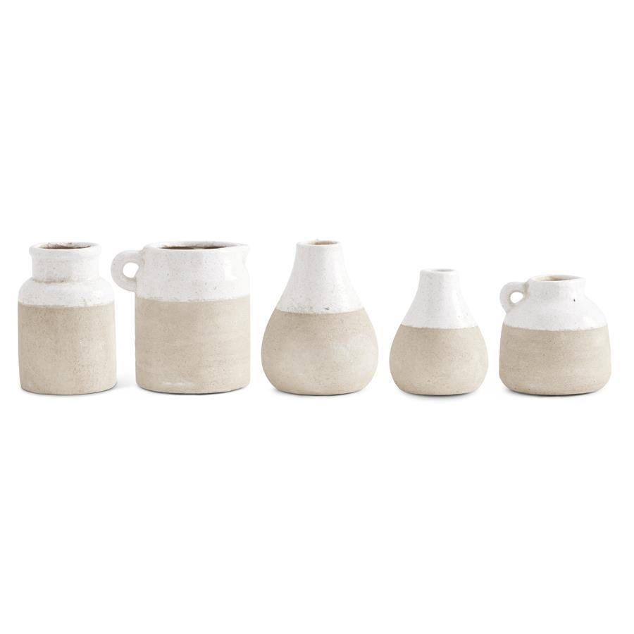 Ceramic pots with light cream glazed tops, set of 5 sizes