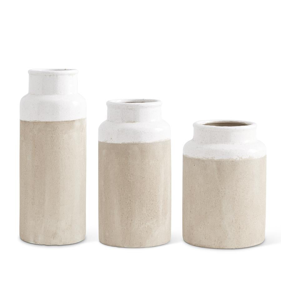 Ceramic vases with light cream glazed top, set of 3 sizes