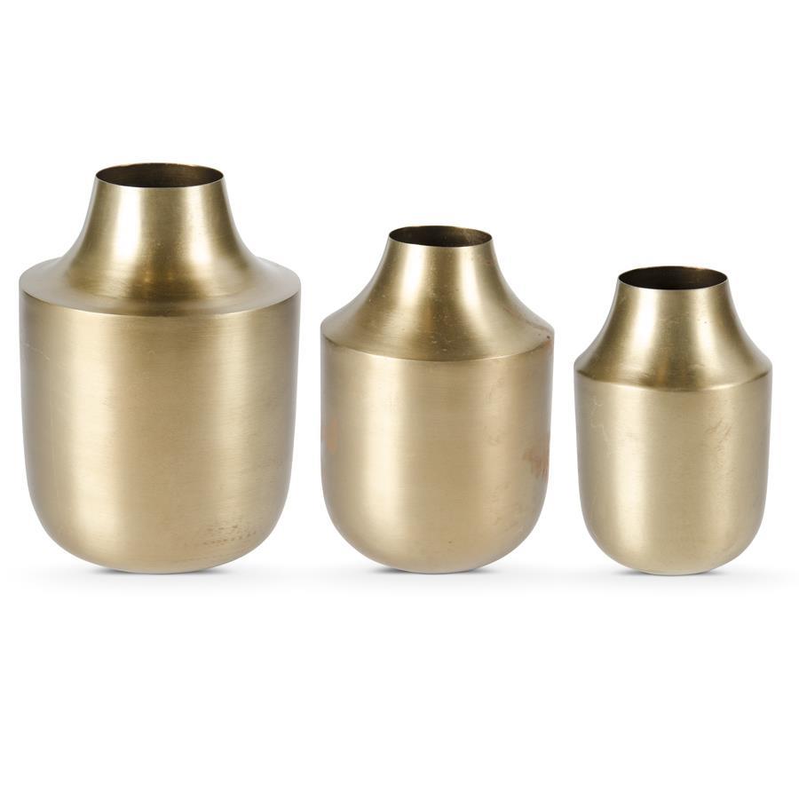 Brushed gold tapered vases, set of 3 sizes