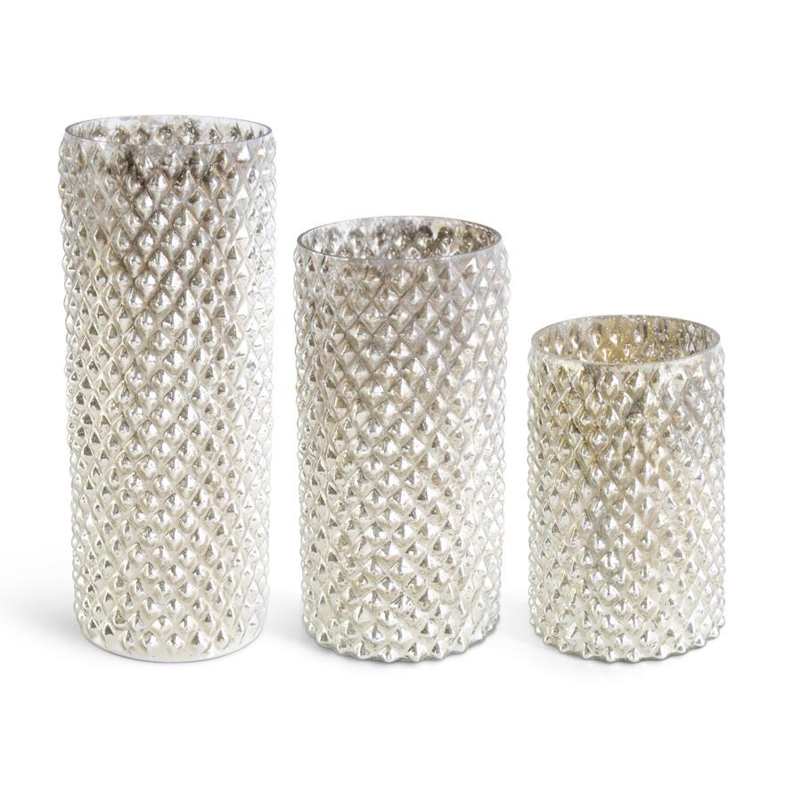 Antique gold hobnail mercury glass vases, set of 3 sizes