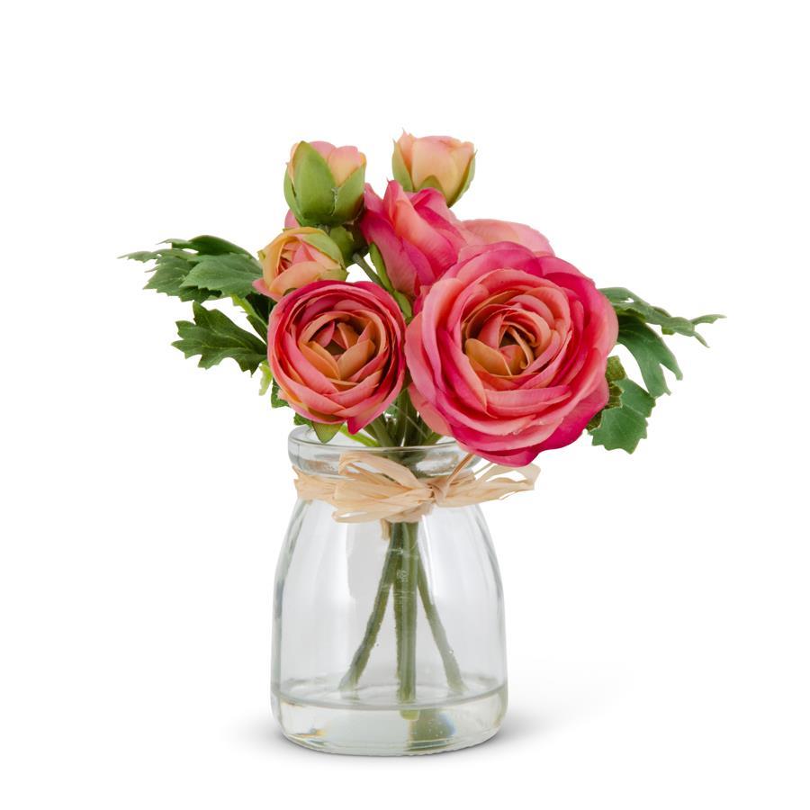 Pink Ranunculus in Glass Vase, 6.75"
