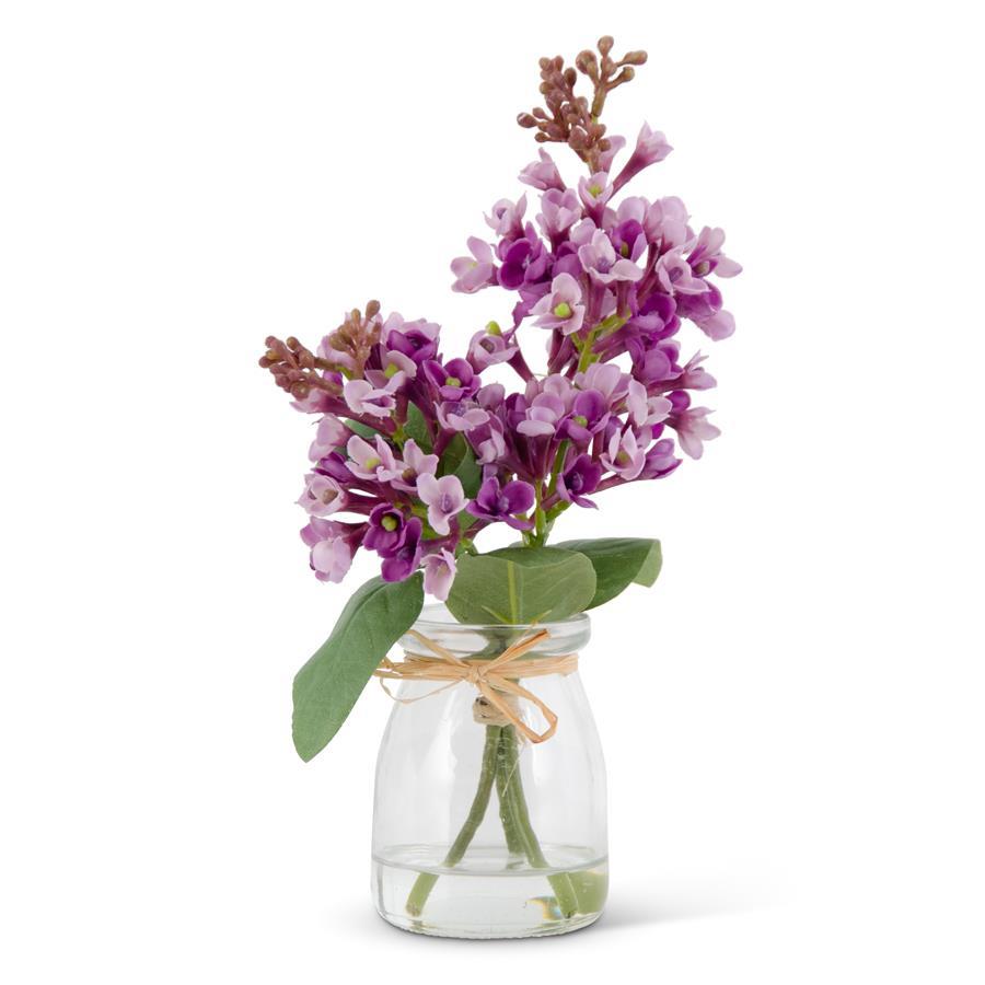 Purple Lilac Premade in Glass Vase, 9.25"