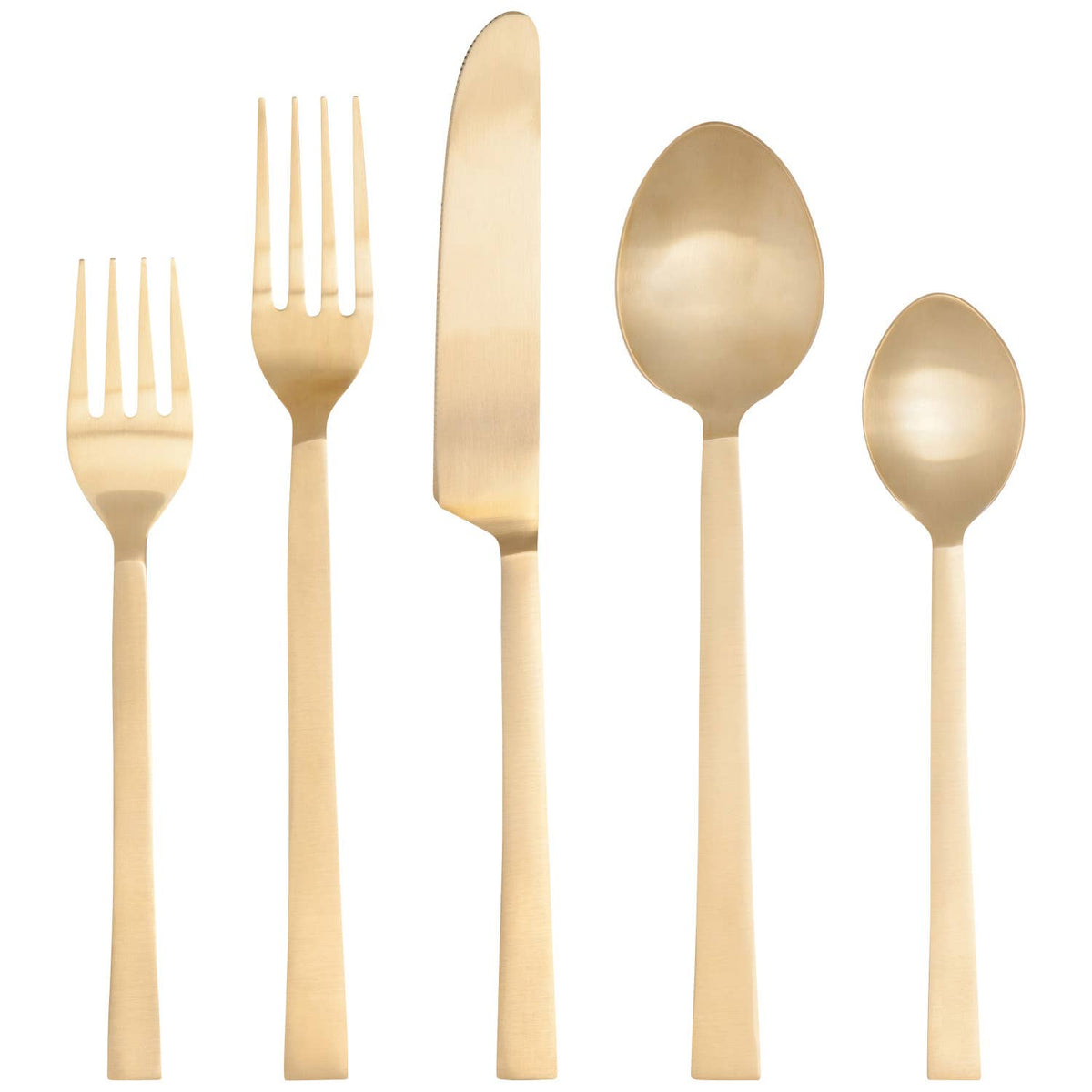 Danica Heirloom matte gold edge flatware set of 5, full set view