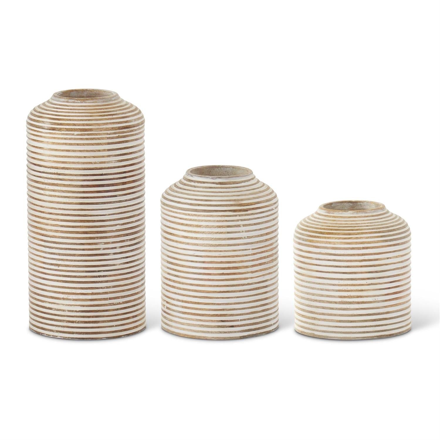Whitewashed Wood Carved Stripe Vases, 3 sizes