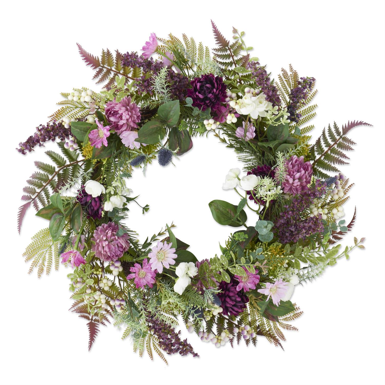 Purple & White Perennials Spring Wreath, 26"