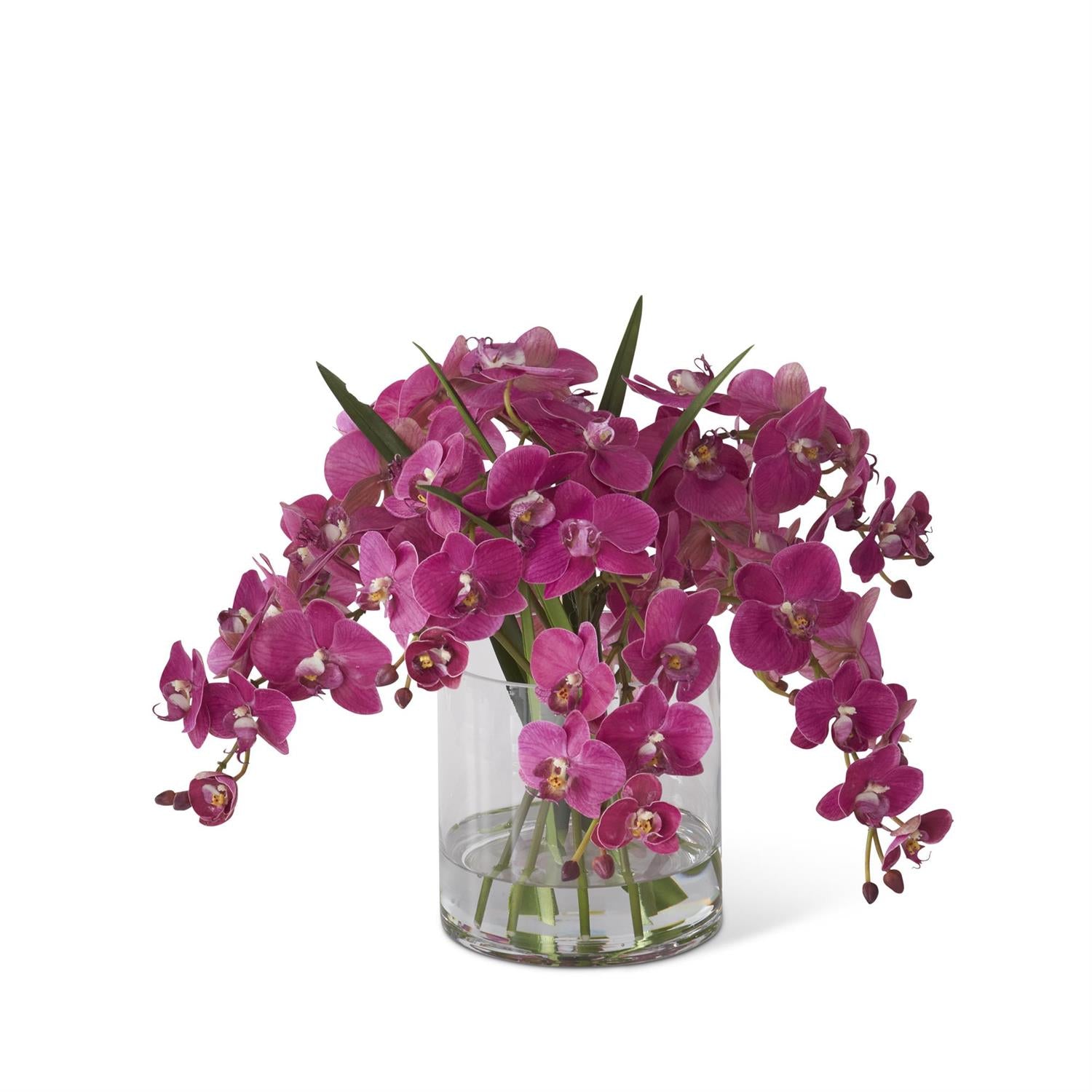 16 Inch Fuchsia Orchid Premade in Glass Vase w/Faux Water