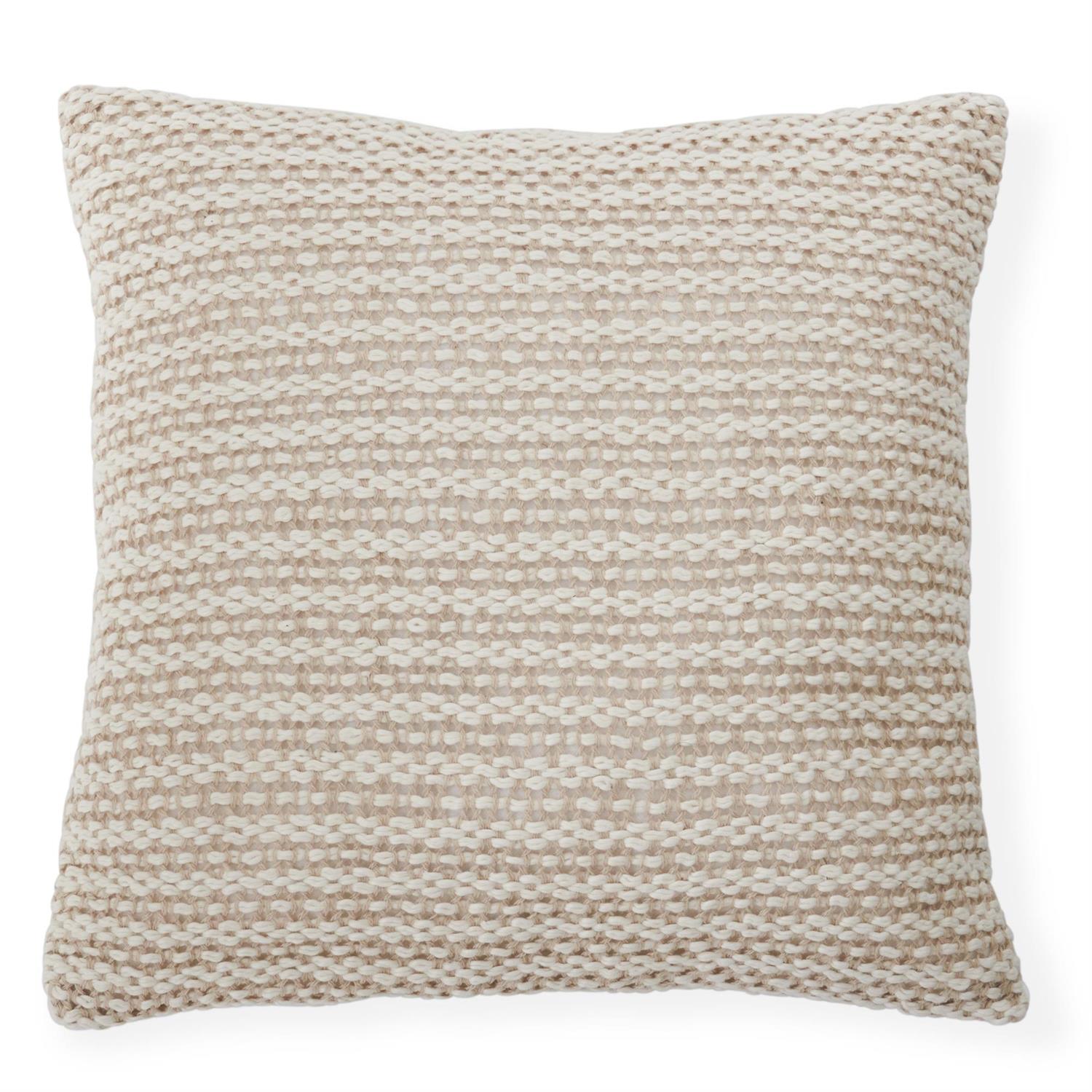 20 Inch Beige & White Woven Cotton Pillow