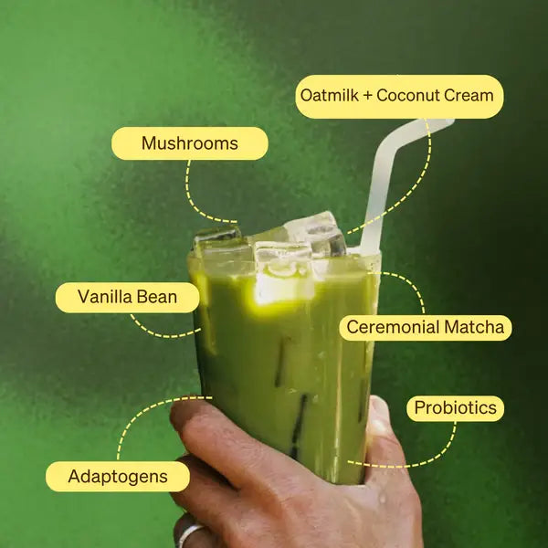 Honey Vanilla Matcha SuperLatte (14 Lattes) | Instant Ceremonial Grade, Superfood Powder Blend, Oat Milk, Lions Mane, Reishi Mushroom, Coconut Cream, Ashwagandha, Serve Hot or Iced