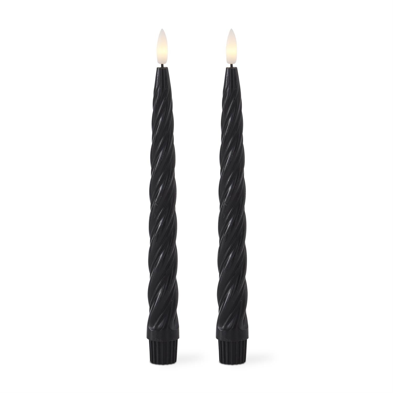 Set of 2 9.75" Black Spiral LED Candles w/Timer, 2 styles