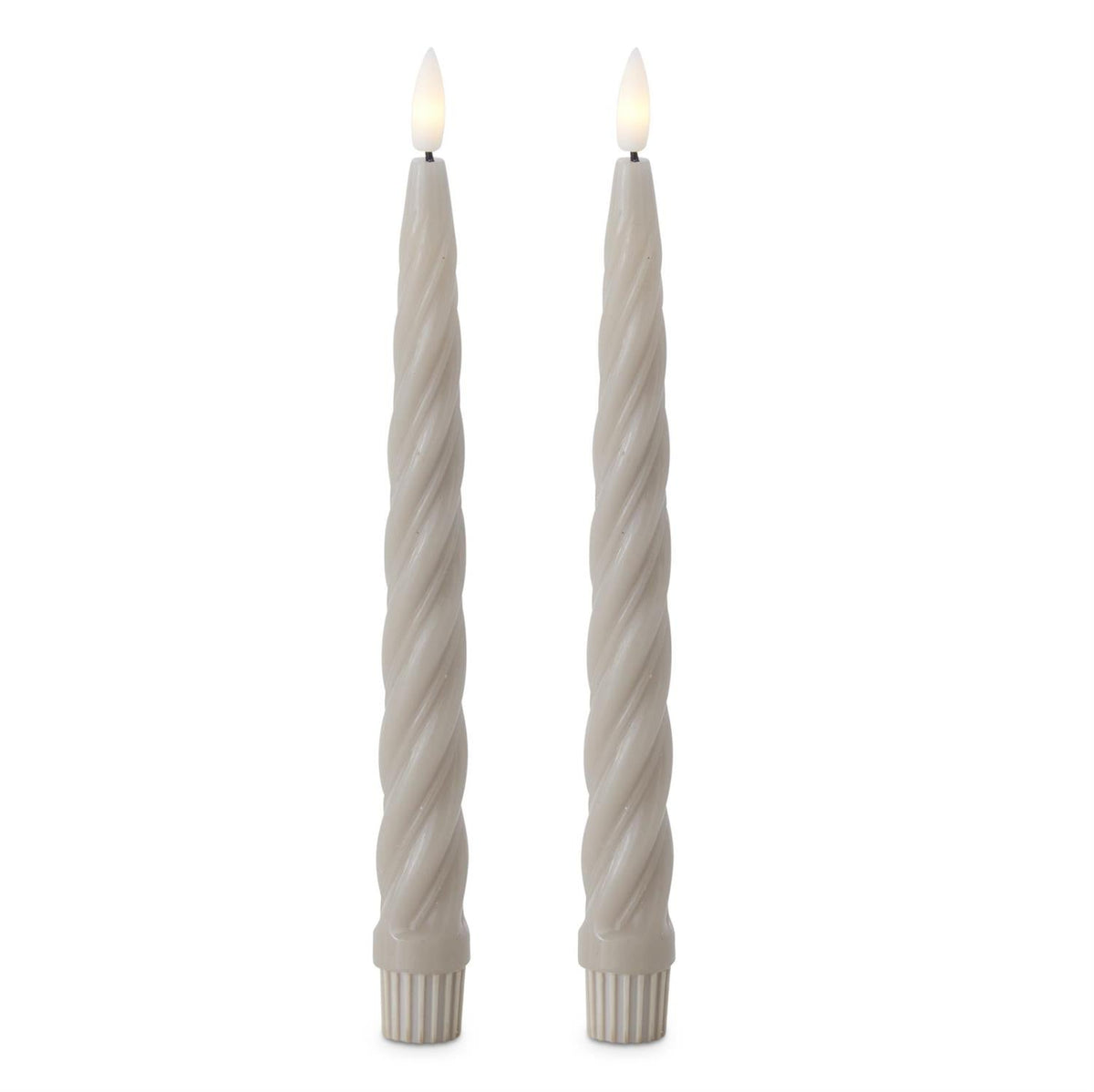 Spiral LED taper candles with timer, 9.75 inches, taupe stone