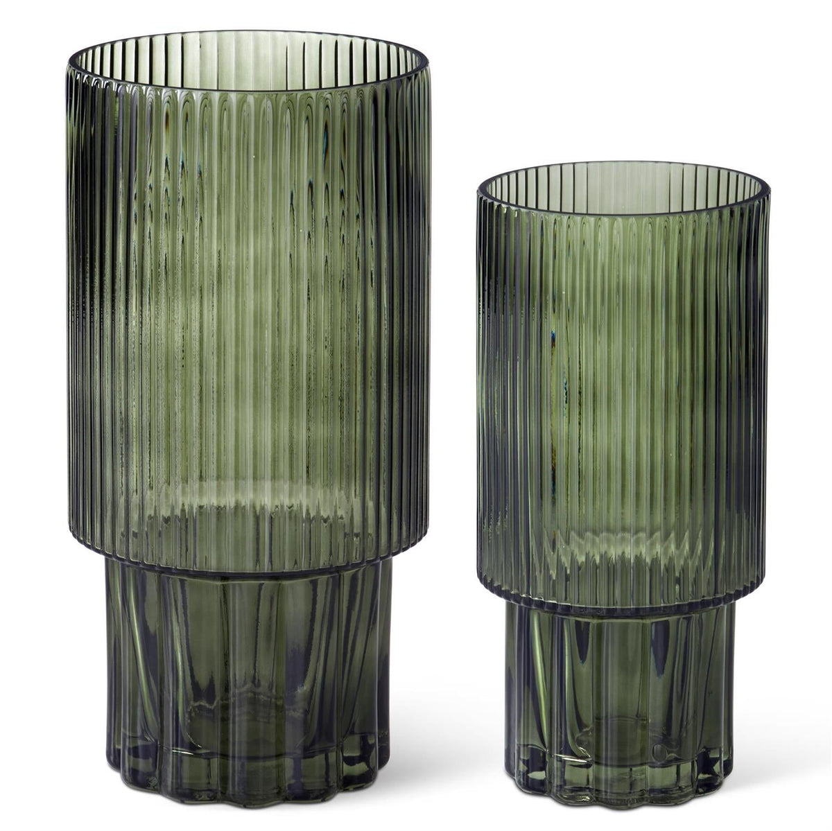 Green line pressed glass vases, set of 2 sizes