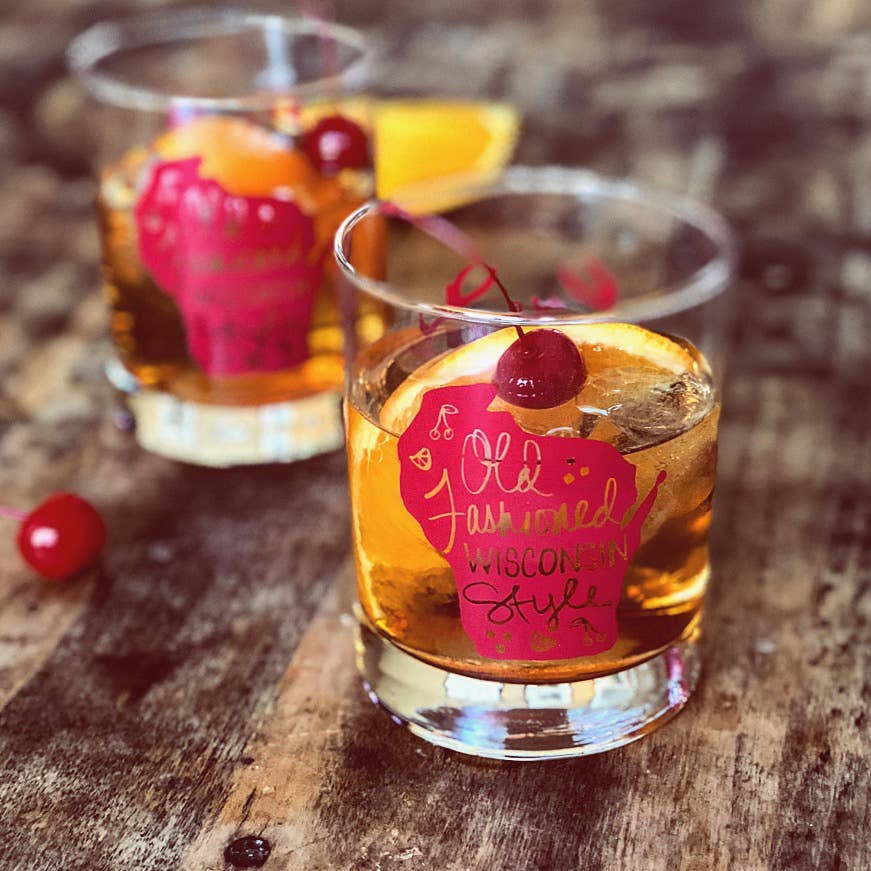 Red Wisconsin Old Fashioned Glass