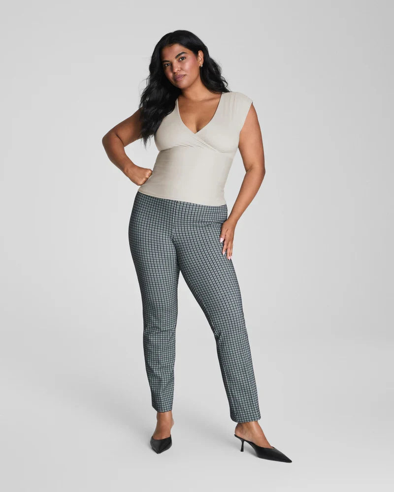 Spanx ponte slim leg pant, jacquard pattern, front view