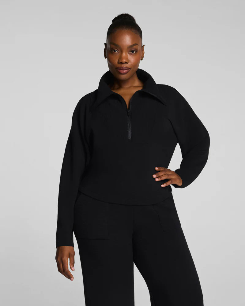 Spanx Airessentials® French Rib Half Zip, Very Black