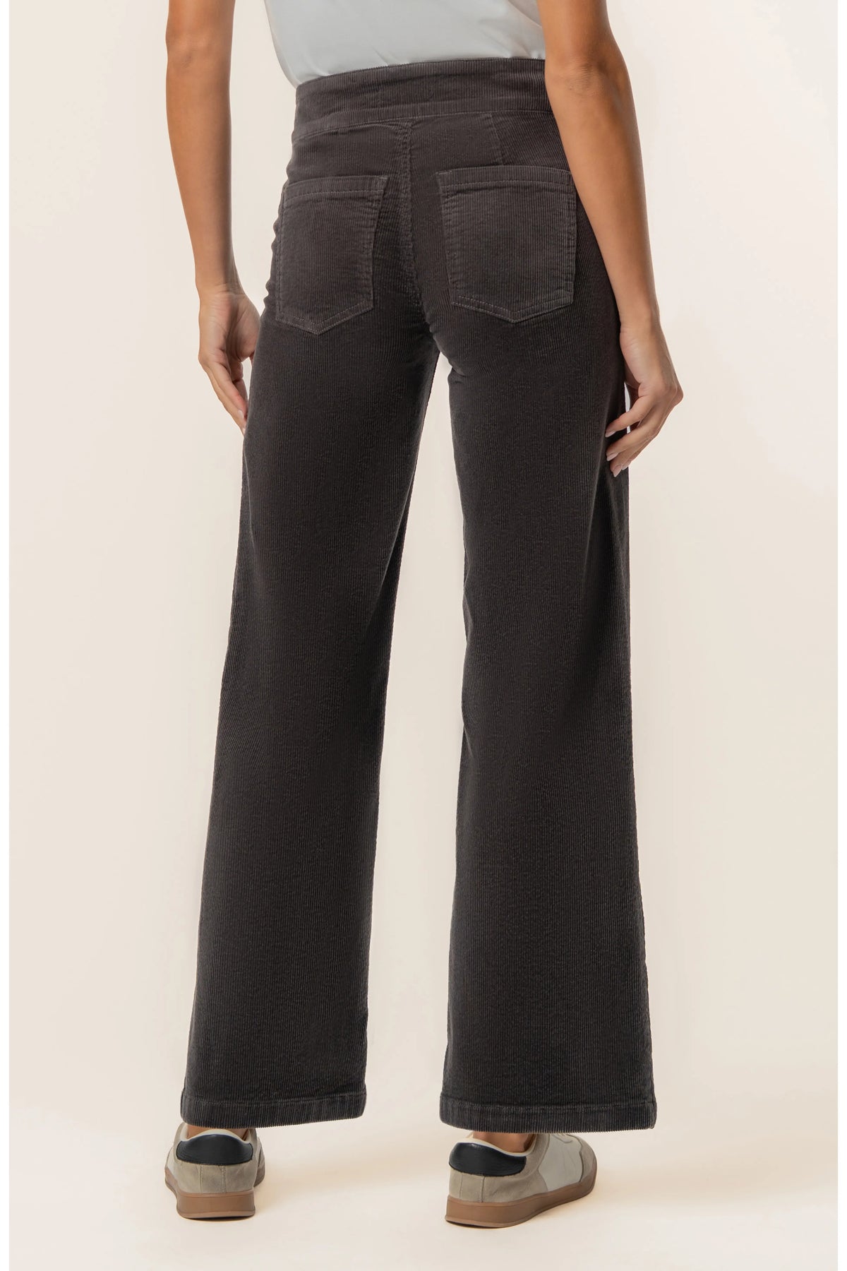 Meg Wide Leg Corduroy Pant with Welt Pocket, Charcoal