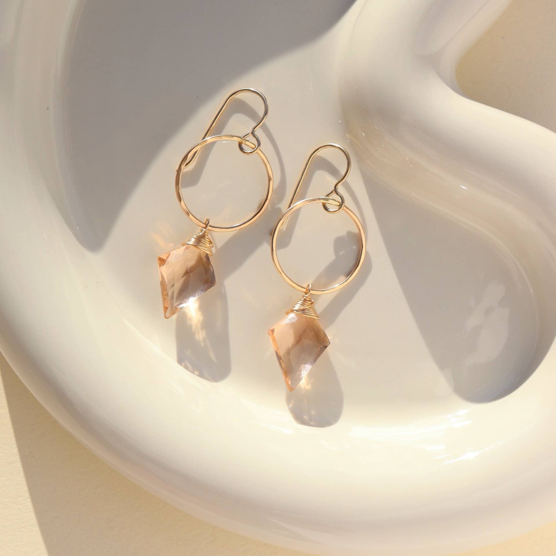 Champagne Quartz Gemstone Drop Earrings, Gold or Silver