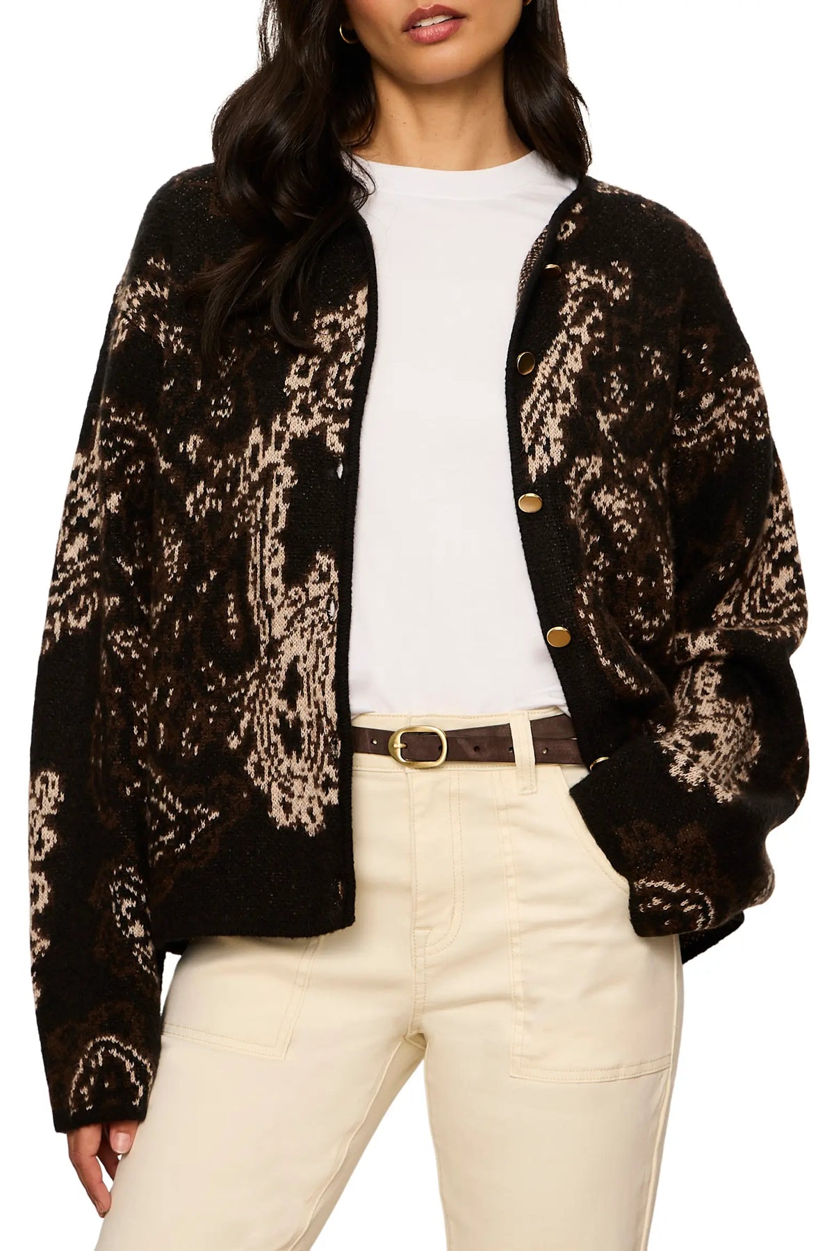 Jacquard Knit Jacket, Black Paisley