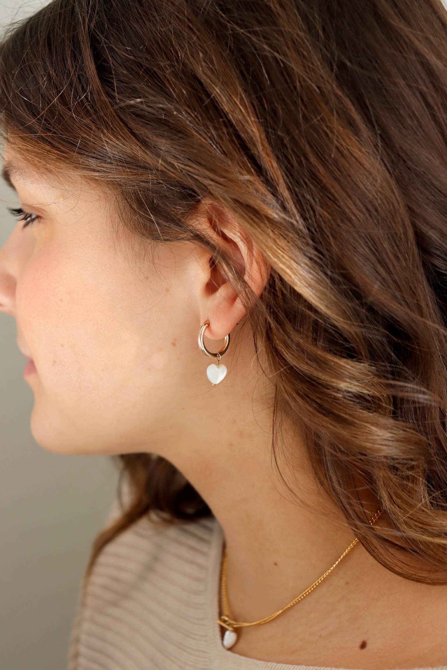 Mother of Pearl Heart Hoops in 14k Gold Fill or Sterling Silver