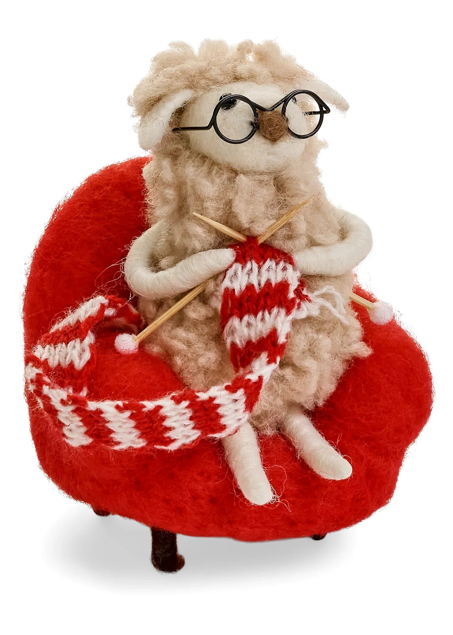 Wool Mouse in Knit Chair Ornament Red & White 3.5" x 5"