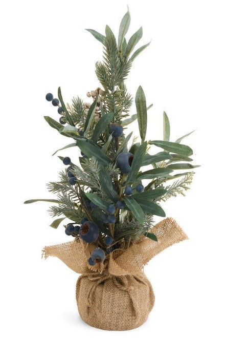 TREE LEAVES/BLUEBERRIES PLST W/BURLAP BASE