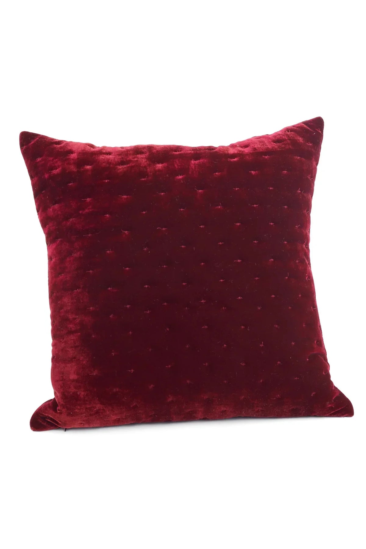 Quilted velvet pillow, red, 18x18 inches