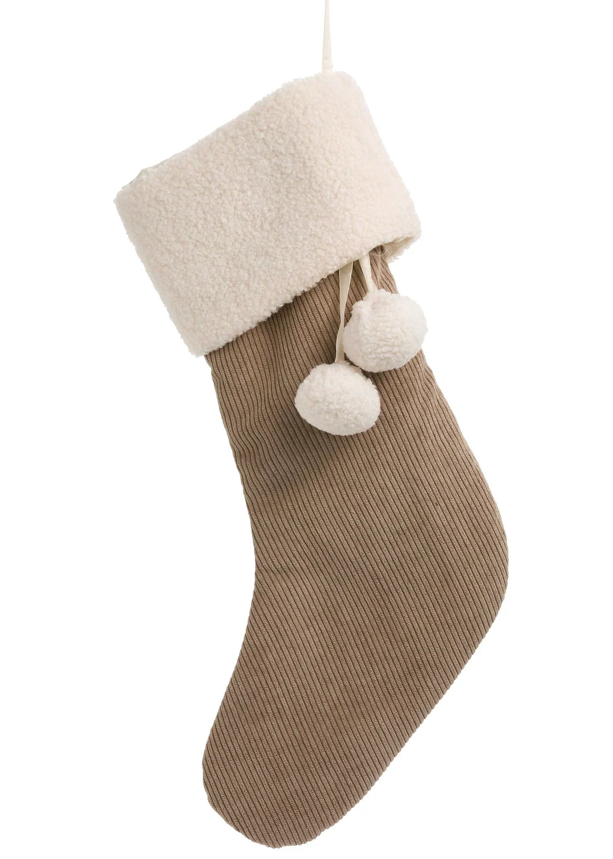 Corduroy Christmas stocking, taupe, 10x18 inches