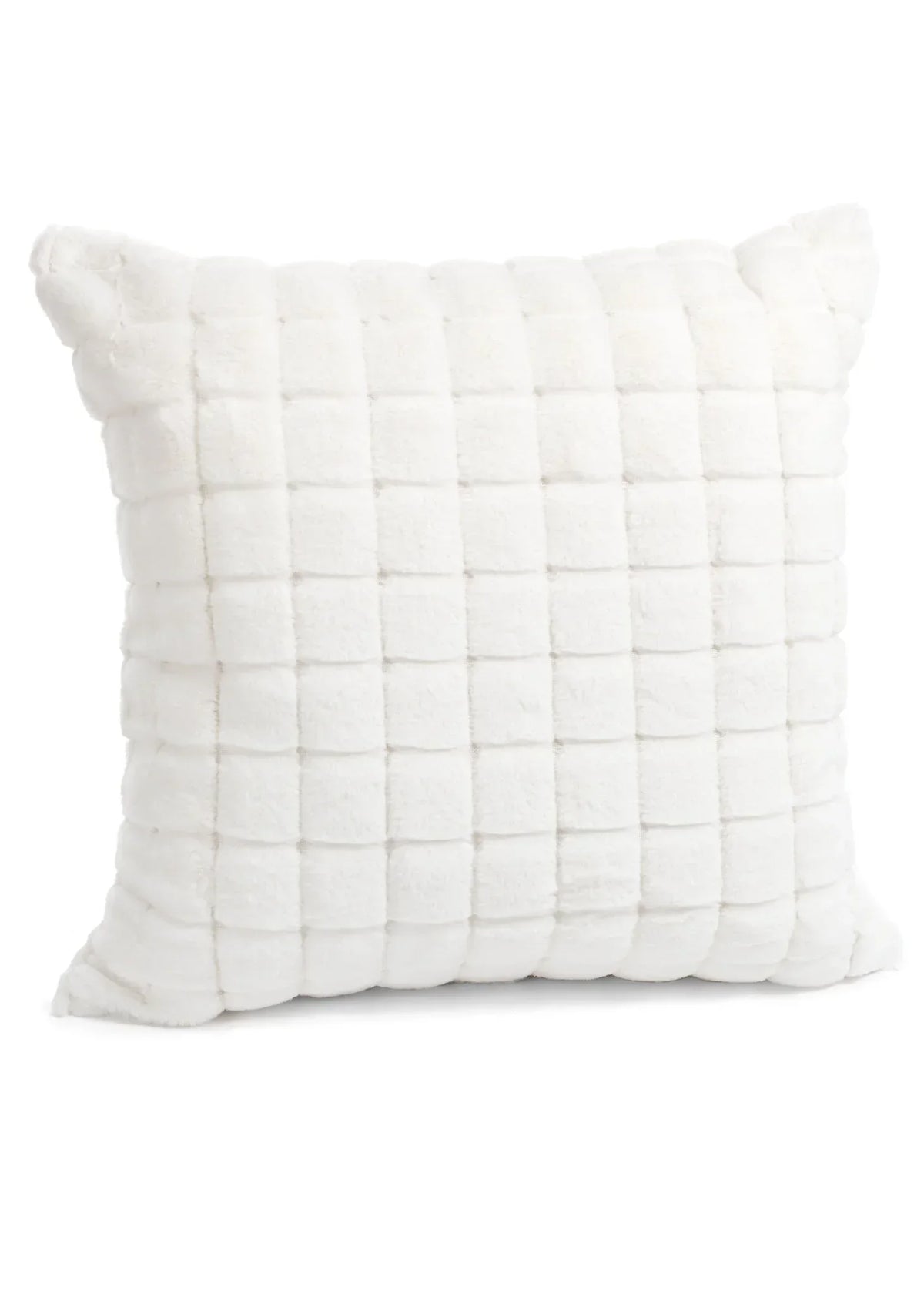 Faux rabbit fur pillow, white, 20x20 inches