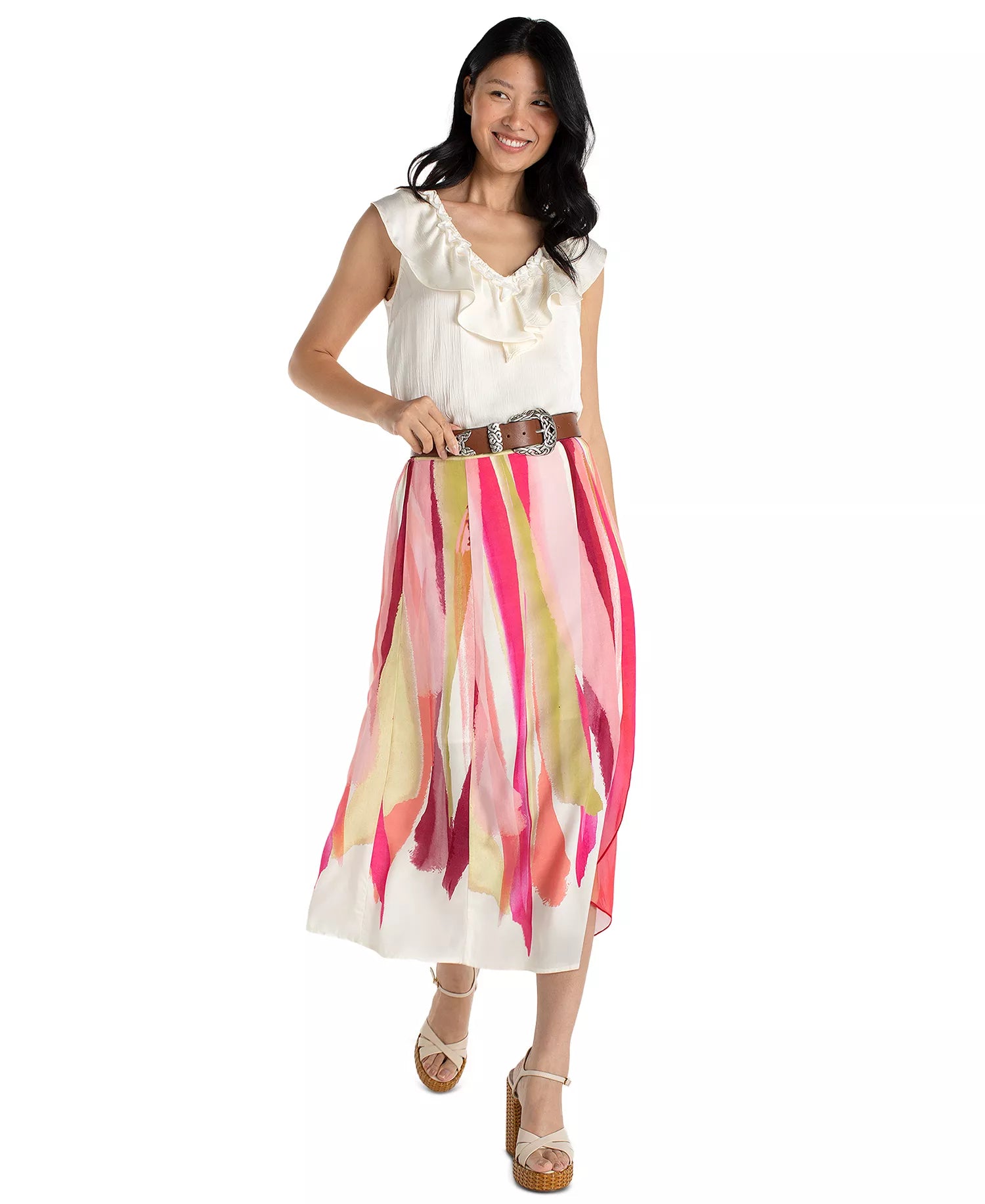 Woven Maxi Skirt, Pink Multi