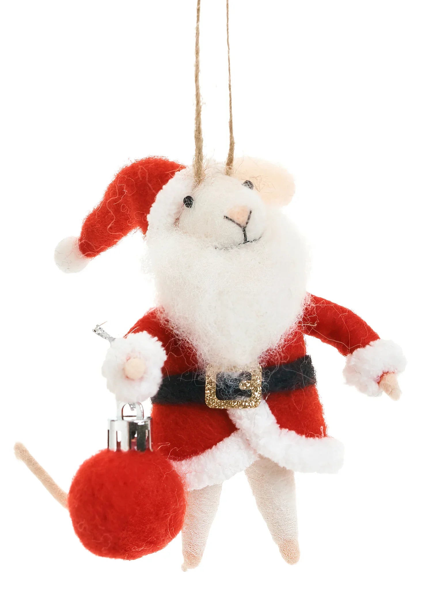 ORNAMENT SANTA MICE/ORN WL/POLY RD/WH 2X5