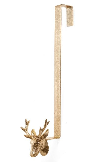 XMAS WREATH HANGER DEER IRON GOLD 16H