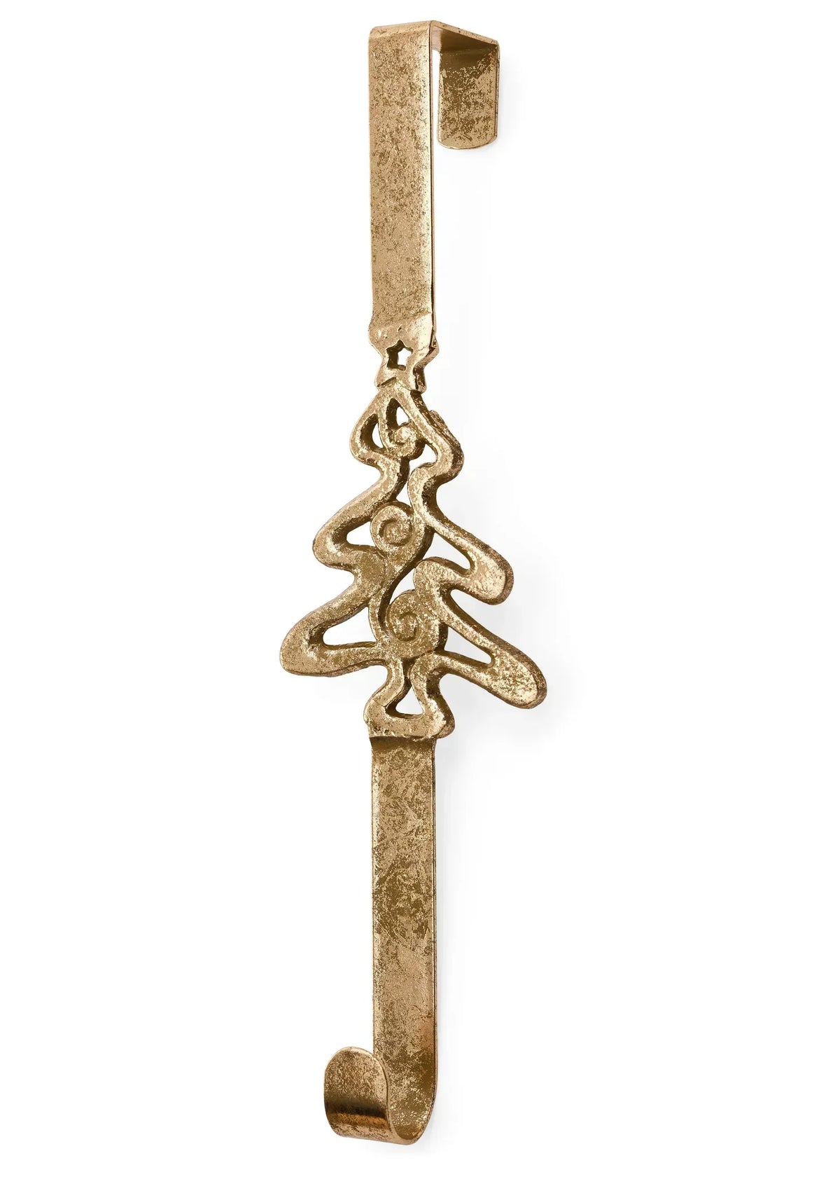Gold iron wreath hanger with tree design, 4x16 inches