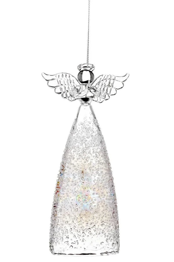 Textured glass angel ornament, white, 6 inches
