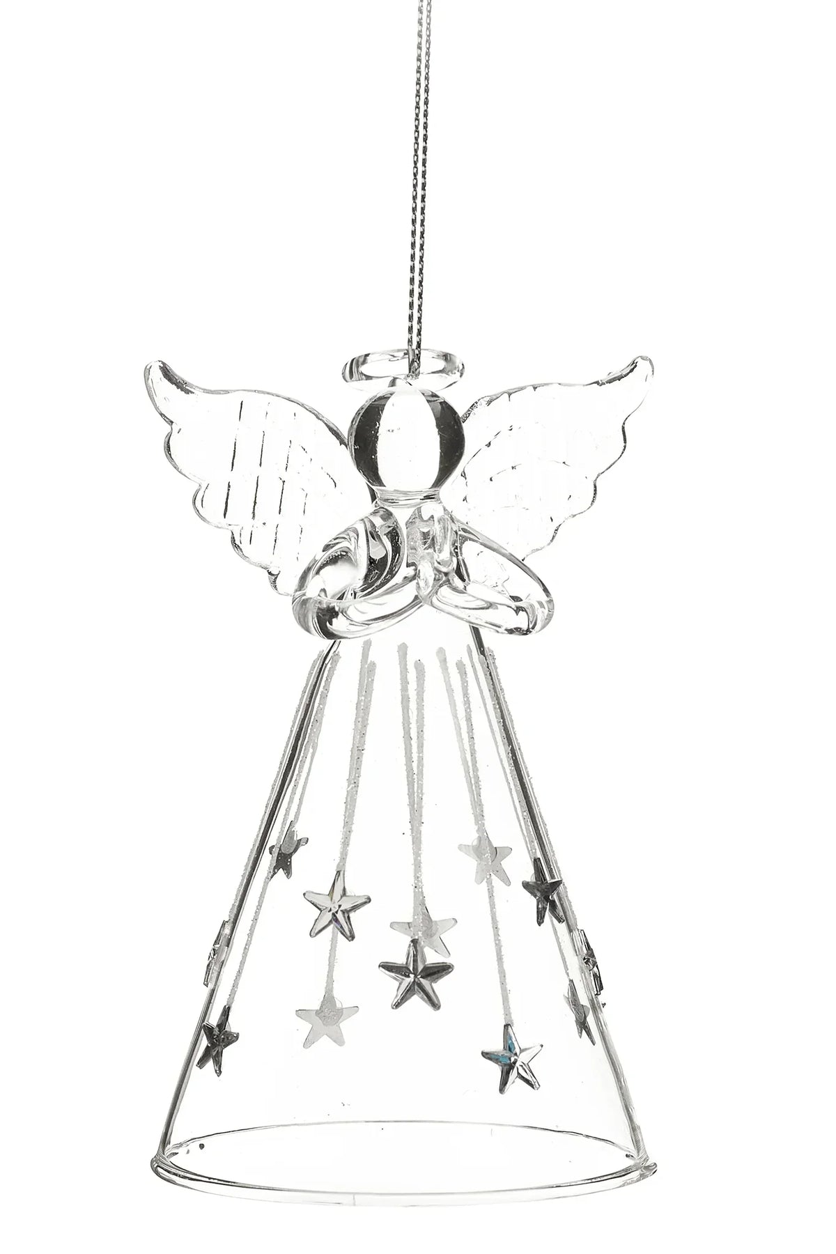 Glass angel ornament, clear, 5 inches