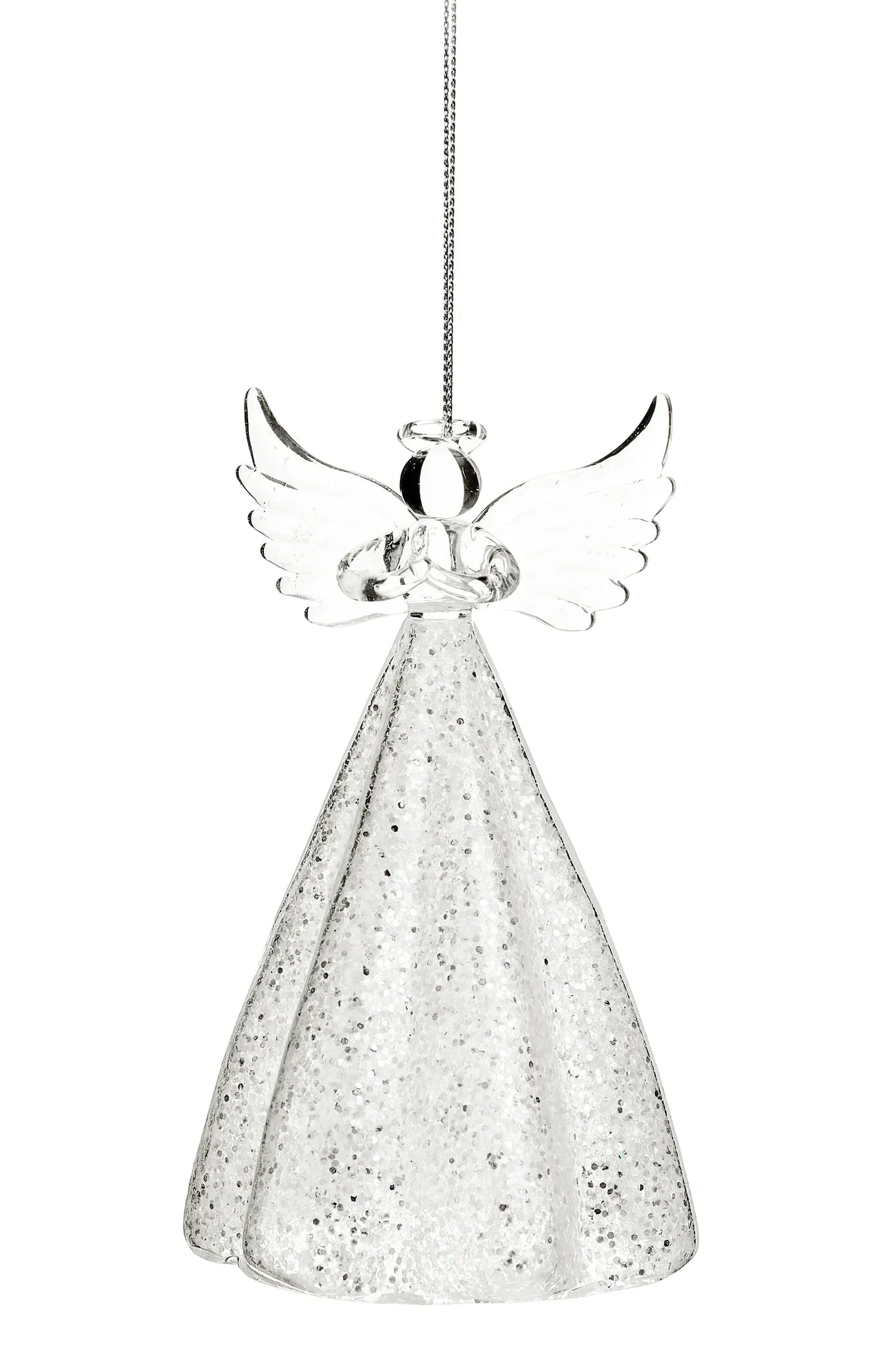 Glass Angel Ornament 5" - Clear & White Christmas Décor