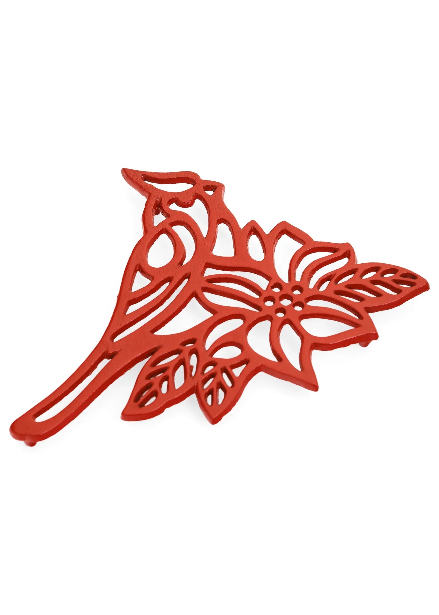 TRIVET CARDINAL/FLOWER CAST IRON RED 9X7