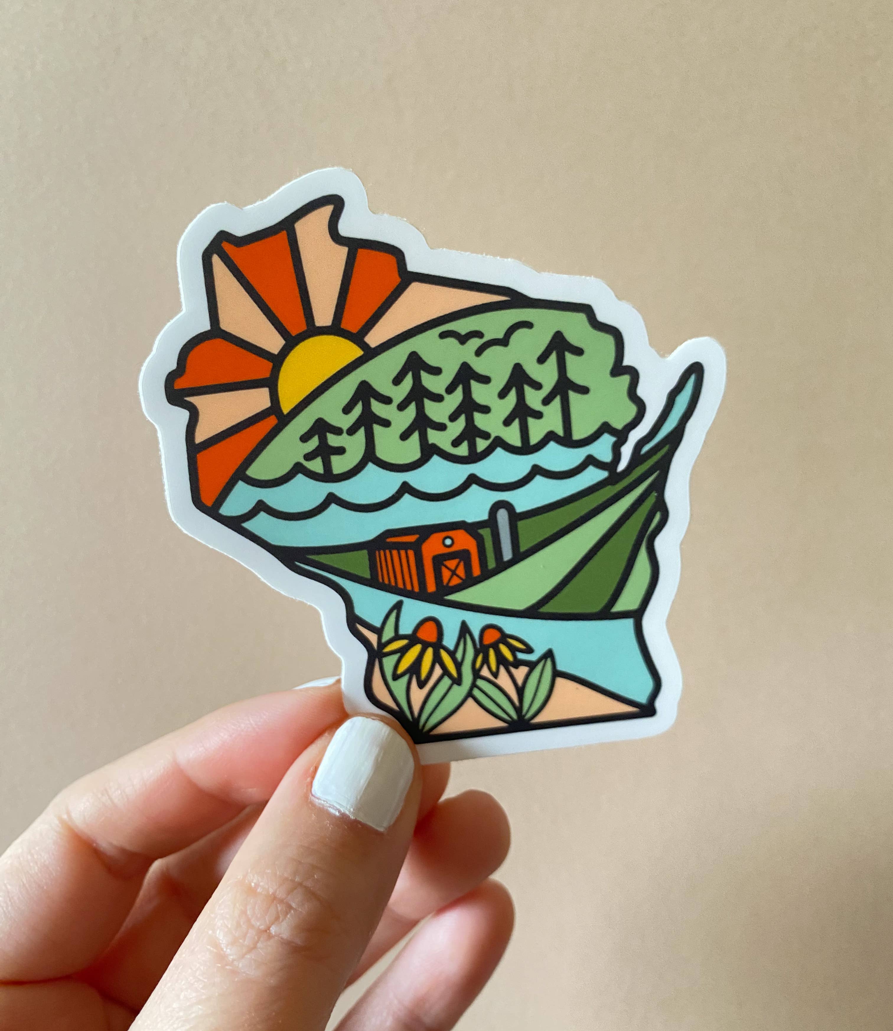 Wisconsin Line Drawing State Scenes Vinyl Sticker
