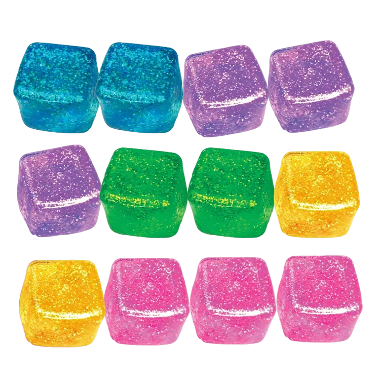 Novelty Brands Fun Doh Squish & Squeeze Sparkle Cube fidget toy, glitter dough-like texture