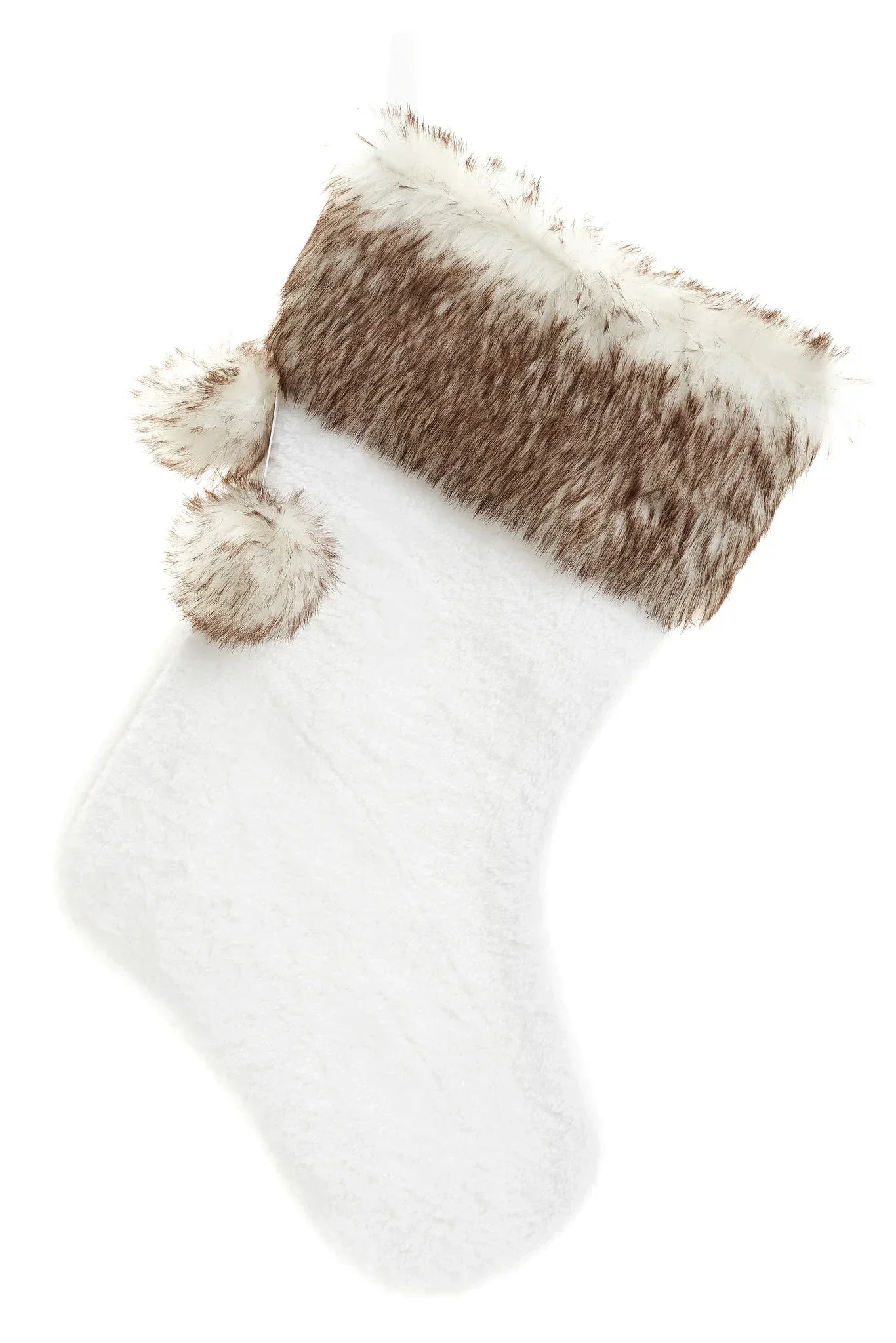 Christmas Stocking with Fur Trim - White & Brown 19.5"