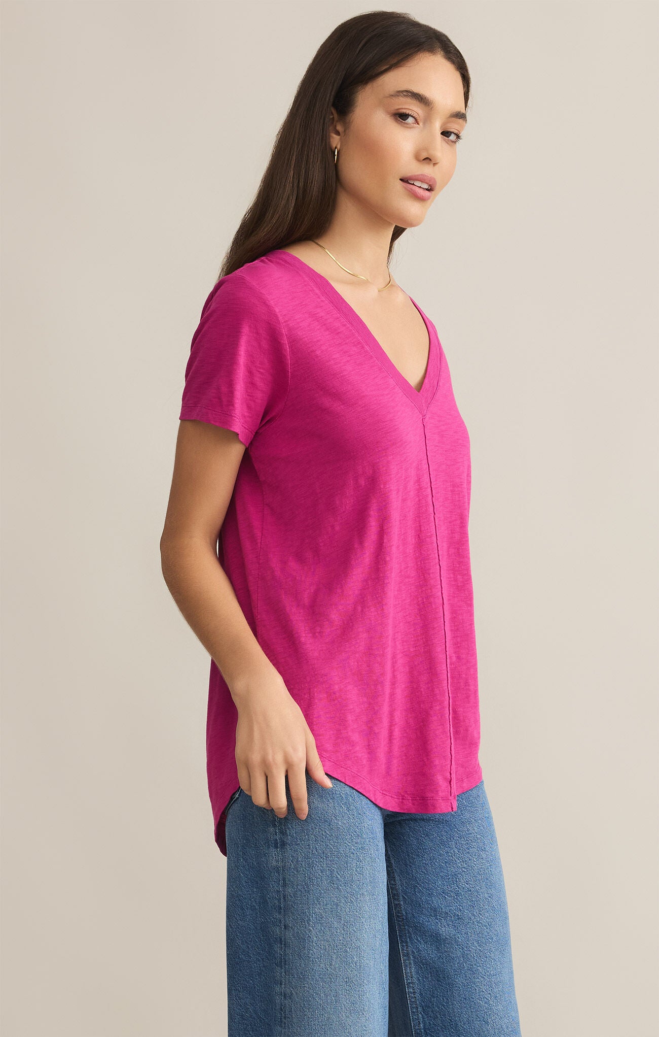 Asher V-neck Tee, Magenta