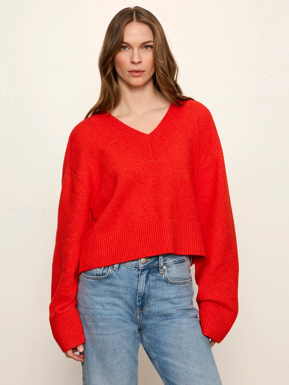 Vanna Vneck Sweater, Red Hot