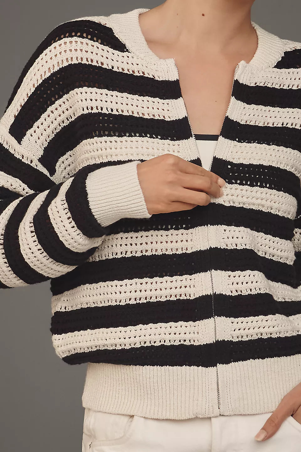 Open Knit Bomber, Macrame & Black