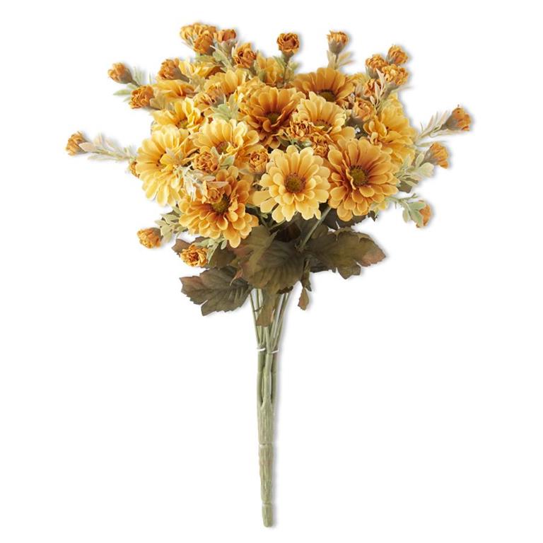 Golden yellow mum bush, 15 inches, artificial fall floral