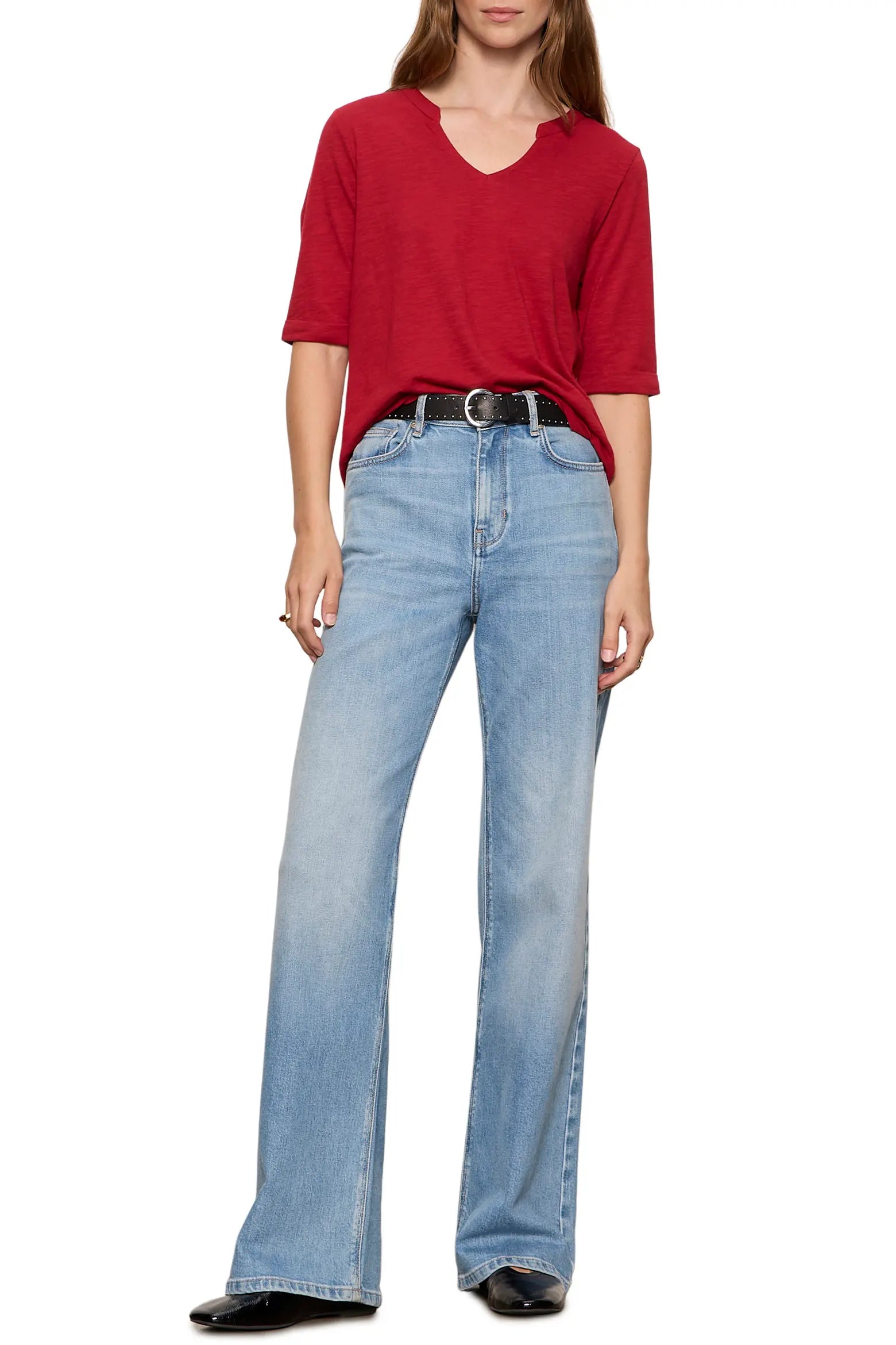 Dolce Notch Neck Tee, Red Berry
