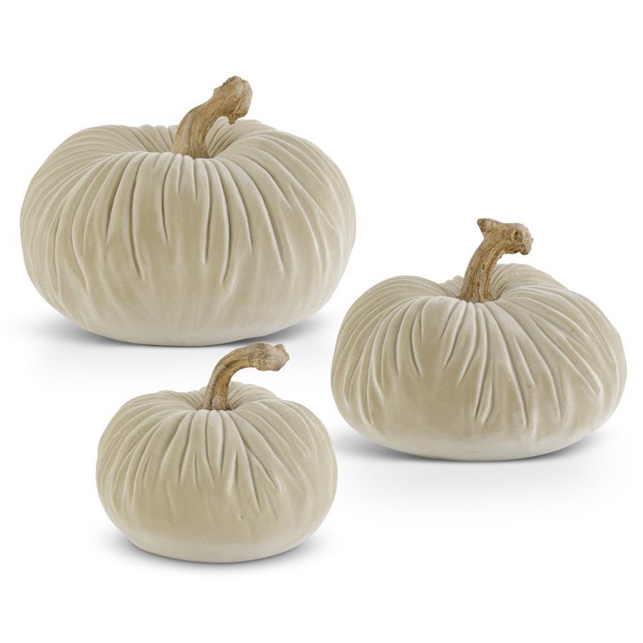 Resin Taupe Velvet Pumpkins, 3 sizes