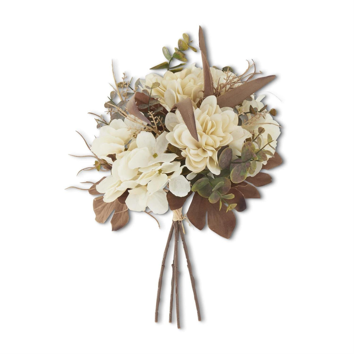 Cream faux dried floral bundle, 4 stems, 14 inches
